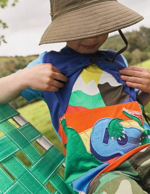 T-shirt d'aventurier à zip - Crocodile en camping bleu aigue-marine
