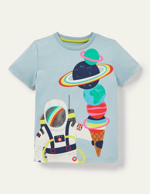 T-shirt à motif glace de planètes - Astronaute bleu minéral