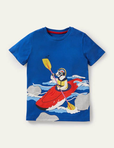 T-Shirt mit Tierabenteuermotiv - Wellenblau, Erdmännchen