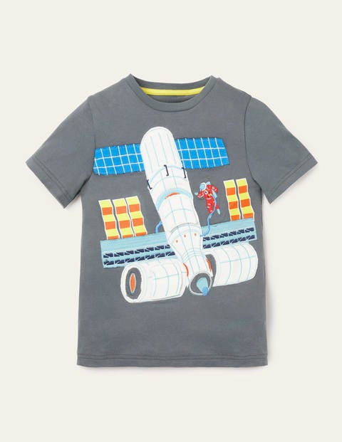 T-shirt spatial avec rabat à soulever - Station spatiale gris fumée