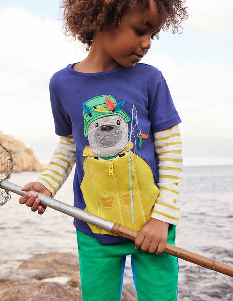 Otter Zip Appliqué T-shirt - Starboard Blue Otter