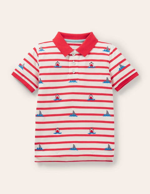 Piqué Polo Shirt - Red/Ivory Embroidered Sharks