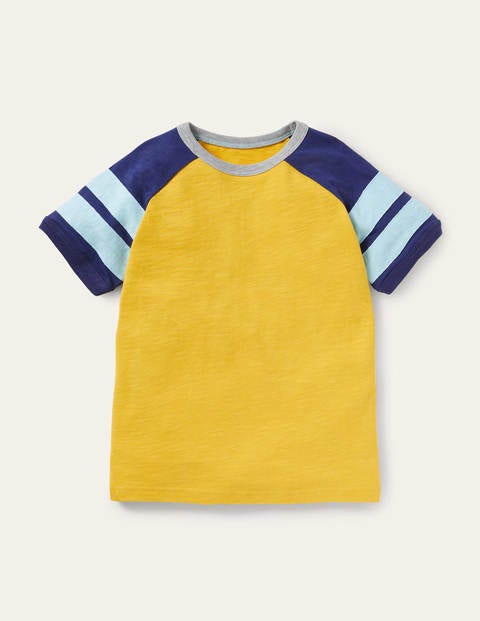 Raglan-T-Shirt in Blockfarben - Narzissengelb/Segelblau