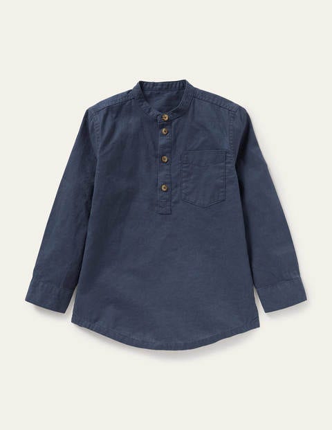 Linen Cotton Grandad Shirt - Indigo
