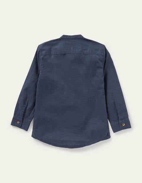 Linen Cotton Grandad Shirt - Indigo