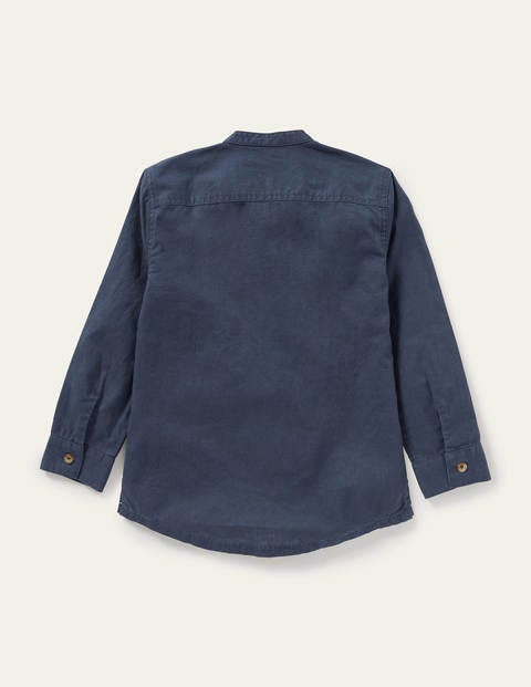 Linen Cotton Grandad Shirt - Indigo 
