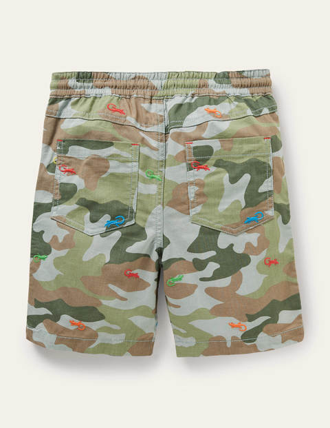 Pull-on Drawstring Shorts - Green Camouflage Lizard