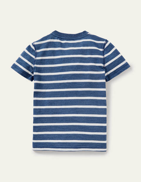 Garment Dye Henley T-shirt - Indigo Blue/Ivory