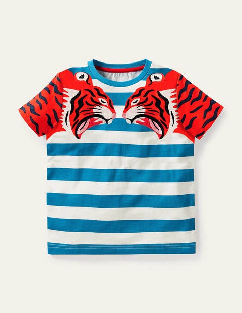 Big Cat Appliqué T-shirt - Moroccan Blue Tigers