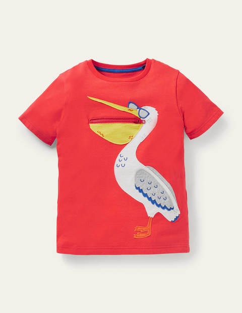 T-Shirt mit tierischem Aufklappmotiv - Erdbeerkuchenrot, Pelikan