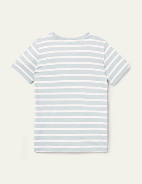 Stripy Animal Appliqué T-shirt - Coastal Blue Hippo
