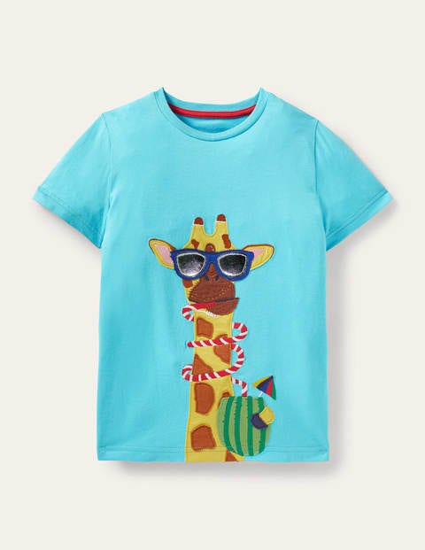 Funny Animals Appliqué T-shirt - Malibu Blue Giraffe