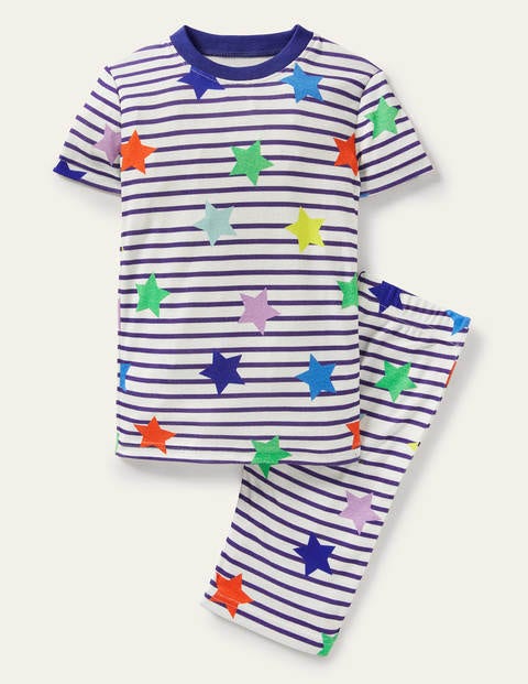 Single Short John Pyjamas - Multi Star Stripe
