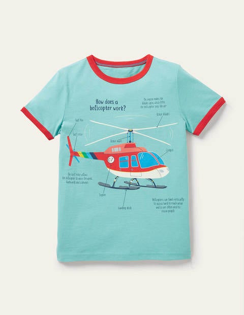 Printed Logo Ringer T-shirt - Coastal Shade Blue Helicopter