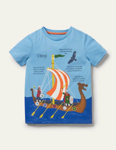 Printed History T-shirt - Surfboard Blue Viking Boat