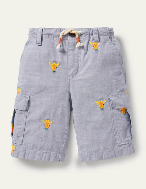 Cargo Shorts - Chambray Giraffe Embroidery