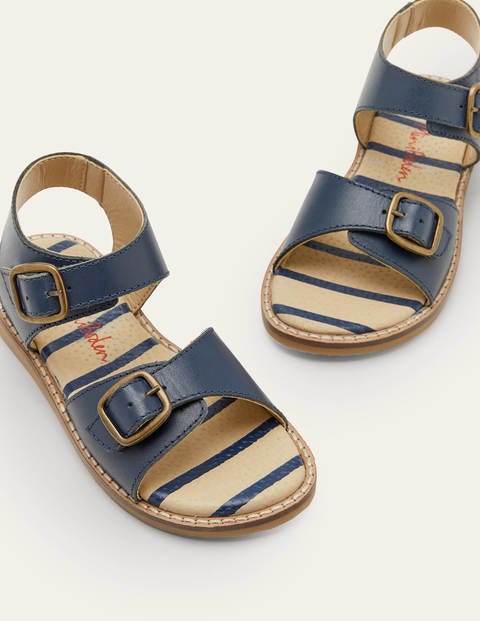 Leather Buckle Sandals - Navy Blue