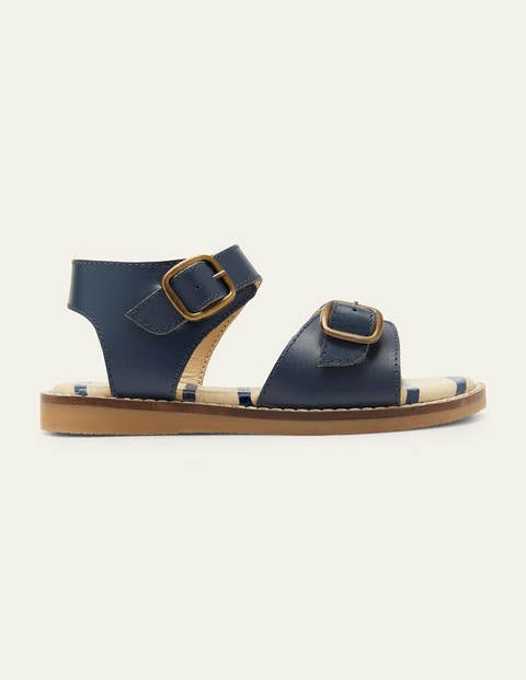 Leather Buckle Sandals - Navy Blue
