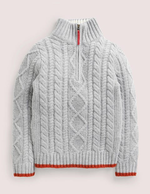 Grey Half Zip Cable Knit Jumper - Grey 
