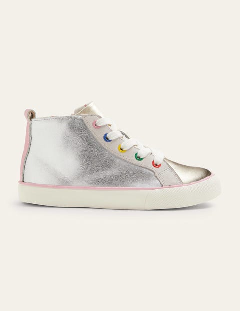 Leather High Top Sneakers - Silver Rainbow