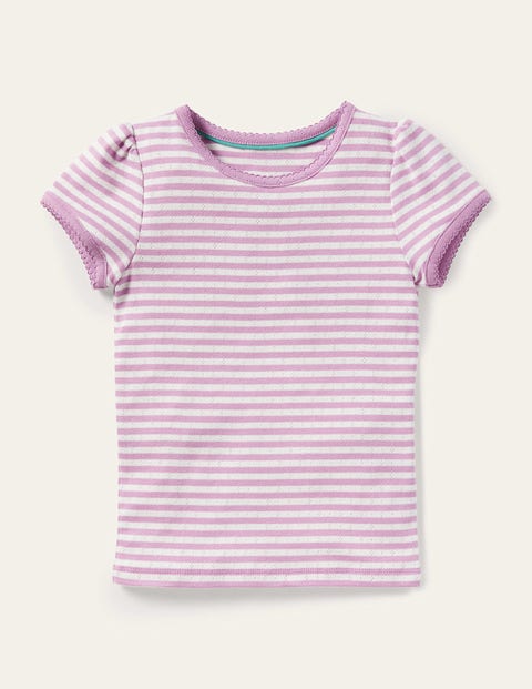 Short-Sleeved Pointelle Top - Lilac Purple/ Ivory