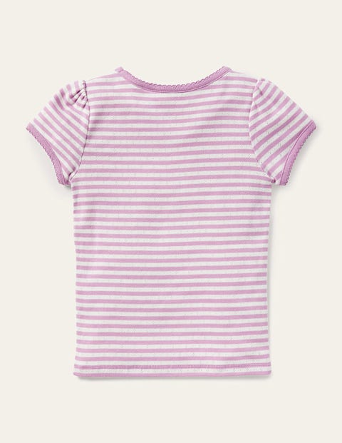 Short-Sleeved Pointelle Top - Lilac Purple/ Ivory