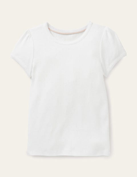 Short-sleeved Pointelle Top - White