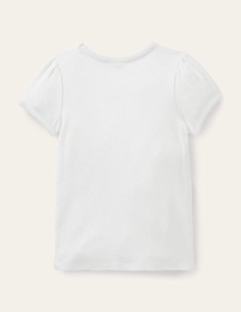 Short-sleeved Pointelle Top - White