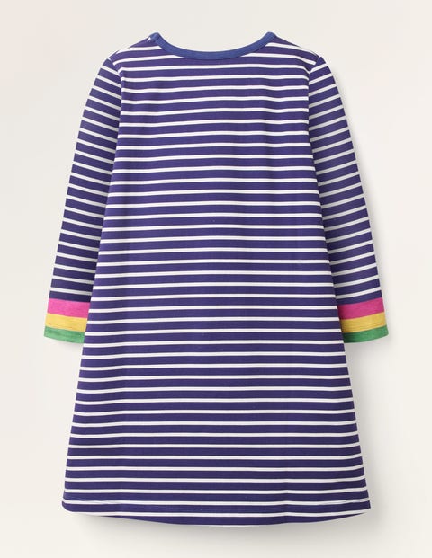 Blue Stripe Fun Pocket Jersey Dress - Starboard Blue Rainbow Cuff