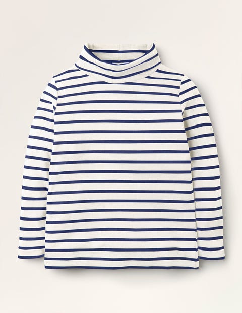Roll Neck Supersoft T-shirt - Ivory/ Starboard Blue