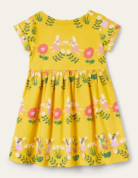 Short-sleeved Fun Jersey Dress - Sweetcorn Yellow Fairies