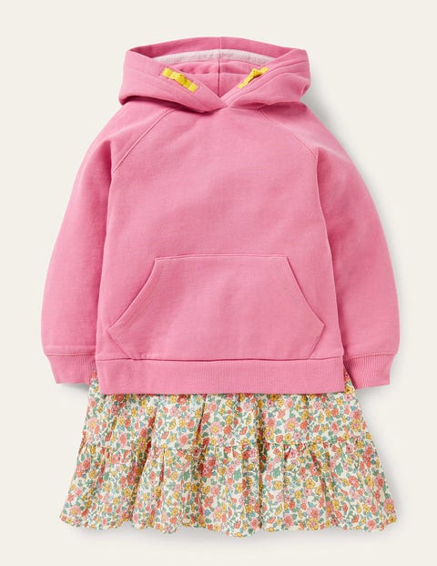 Cosy Hooded Sweat Dress - Pink Ditsy Floral