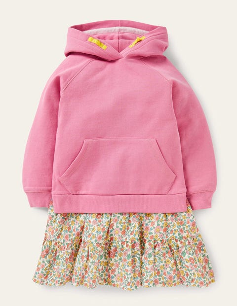 Cosy Hooded Sweat Dress - Pink Ditsy 