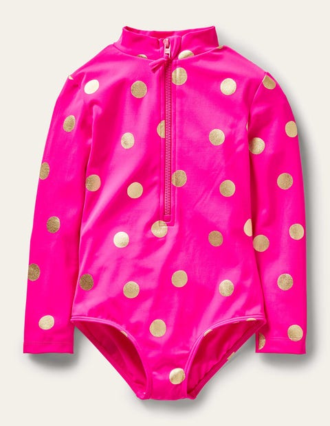 Long-sleeved Swimsuit - Fuchsia Pink Foil Spot