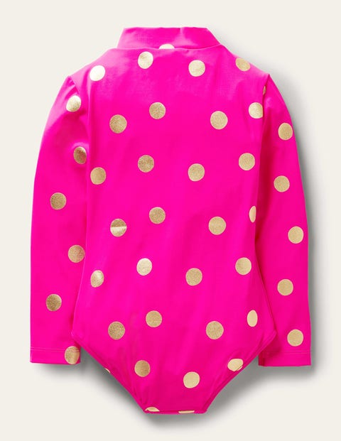Long-sleeved Swimsuit - Fuchsia Pink Foil Spot