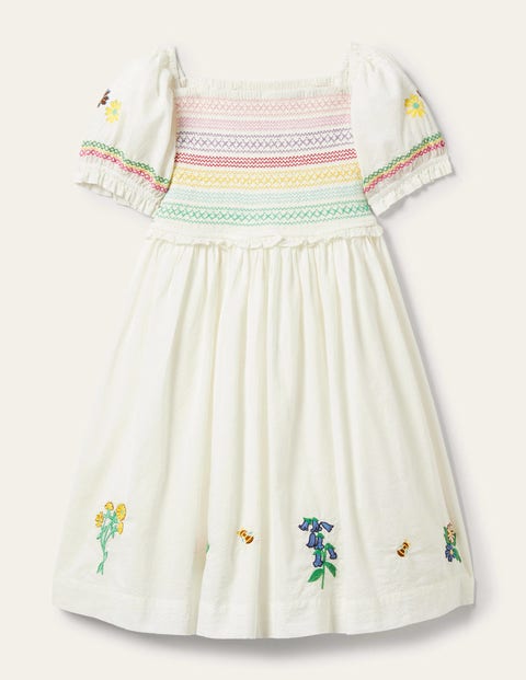 Floral Smocked Dress - Ivory 