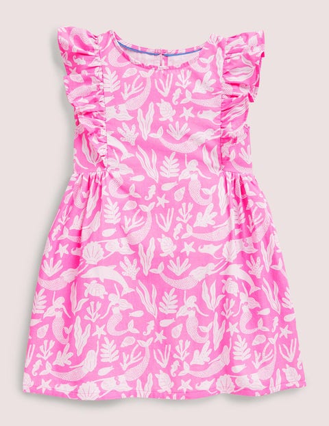 Frill Sleeve Printed Dress - Strawberry Ice Pink Mermaids