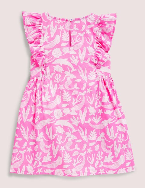 Frill Sleeve Printed Dress - Strawberry Ice Pink Mermaids