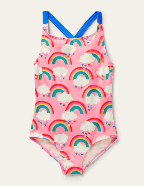 Cross-back Printed Swimsuit - Pink Lemonade Rainbows