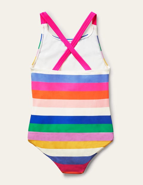 Gemusterter Badeanzug mit überkreuzten Trägern - Bunt, Regenbogenfarben