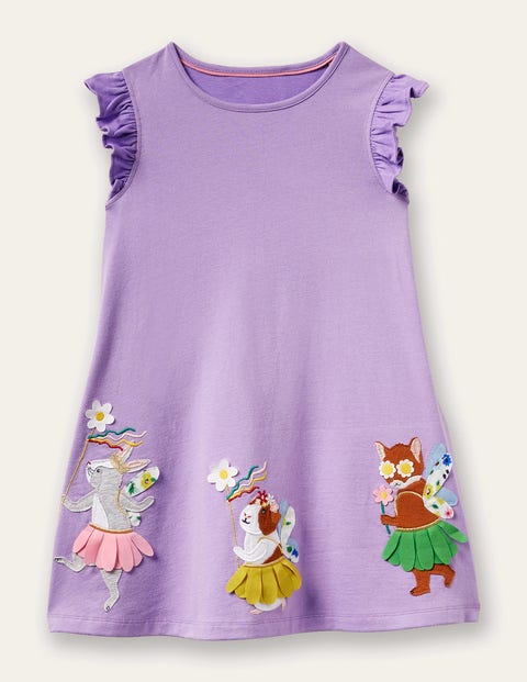 Girls 100% cotton purple frill dress with embroidery age 2 3 4 5 6 7 years new 