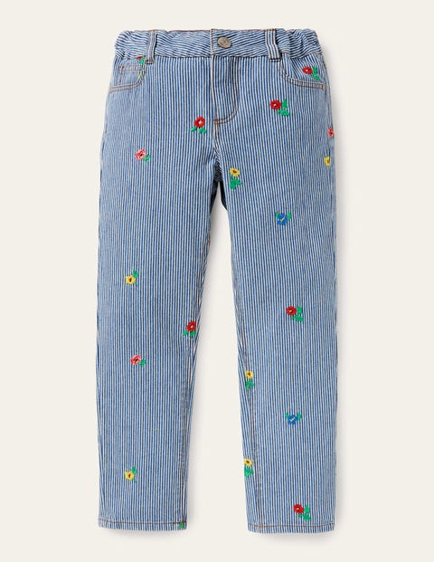 Girlfriend Jeans - Ticking Floral Embroidery