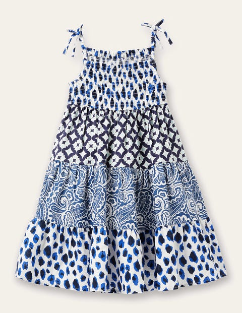 Smocked Woven Dress - Blue