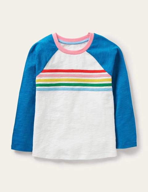 Stripe Slub Raglan T-shirt - Bright Marina Blue Rainbow