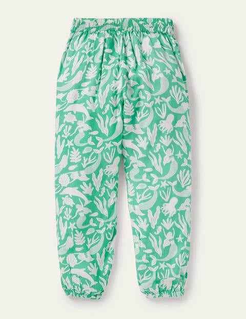 Relaxed Woven Printed Trousers - Tropical Green Mermaids