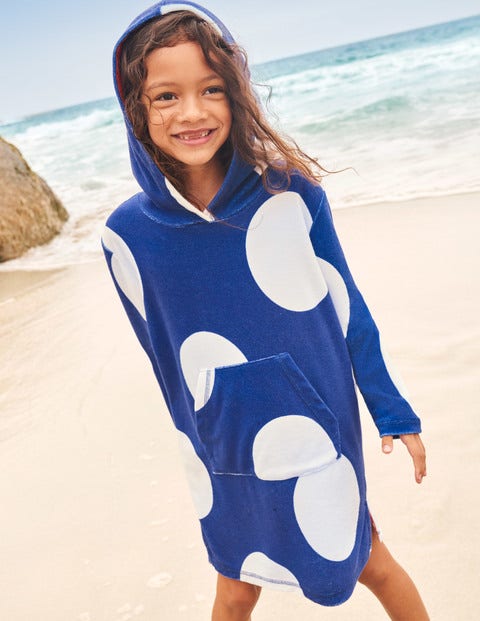Pattern Towelling Beach Dress - Blue Wave Jumbo Spot