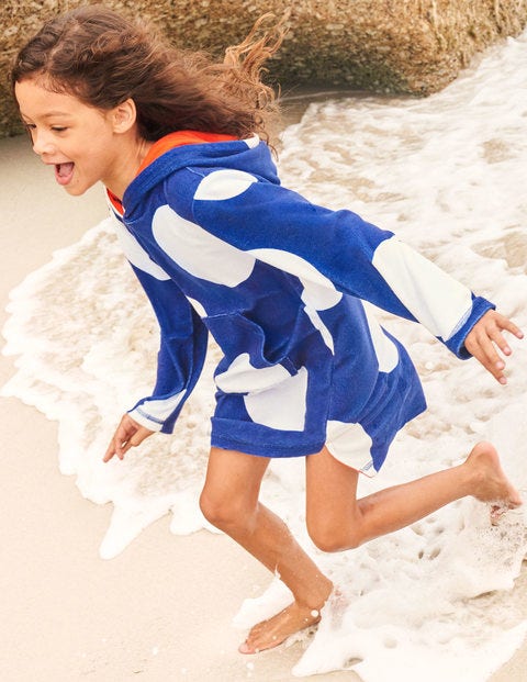 Robe de plage imprimée en éponge - Pois géants bleu vague