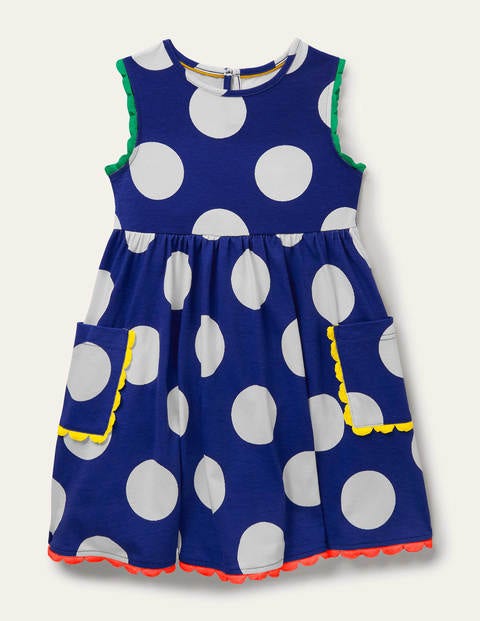 Trim Detail Jersey Dress - Blue Wave Jumbo Spot