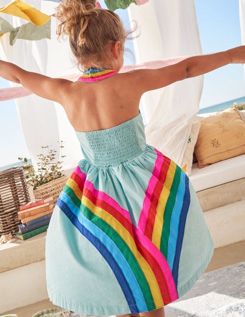Neckholder-Kleid mit Regenbogenmotiv - Türkisblau, Regenbogen