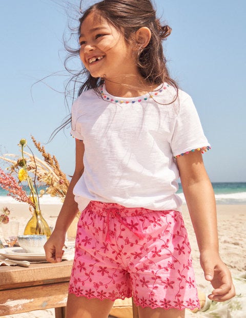 Broderie Shorts - Bright Petal Pink